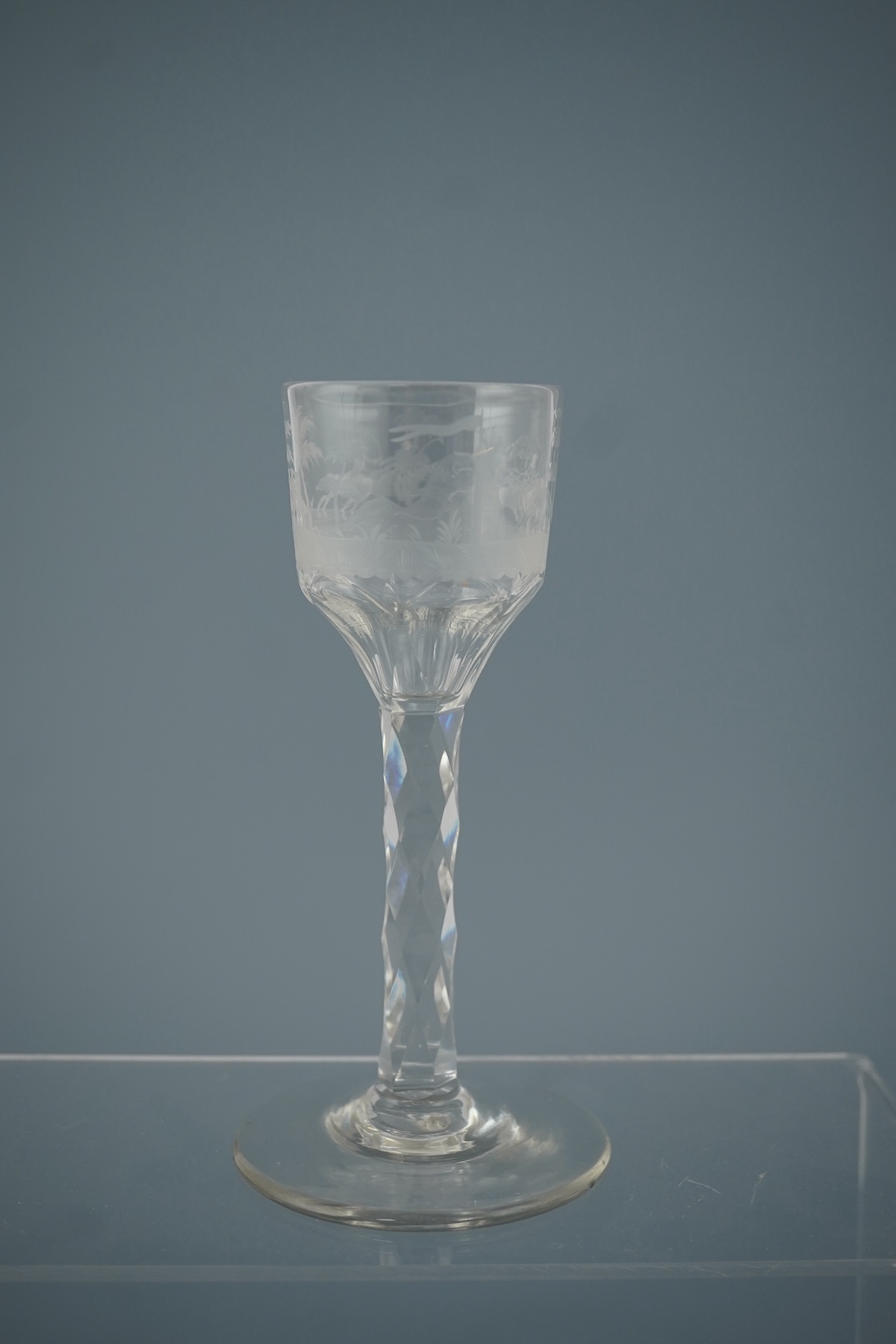 A fine engraved horse racing wine glass, c.1775-85